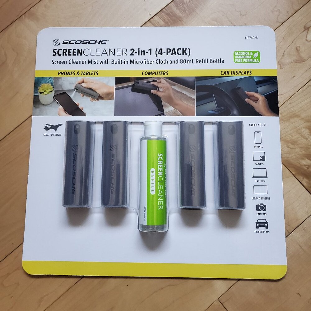 Scosche 2-in-1, 4 Screen Cleaner 20 ML Each and 1 Refill Bottle 80 ML New